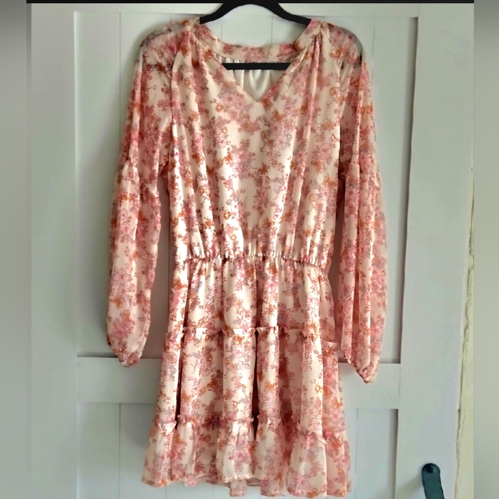 Floral Pink Tiered Chiffon Dress